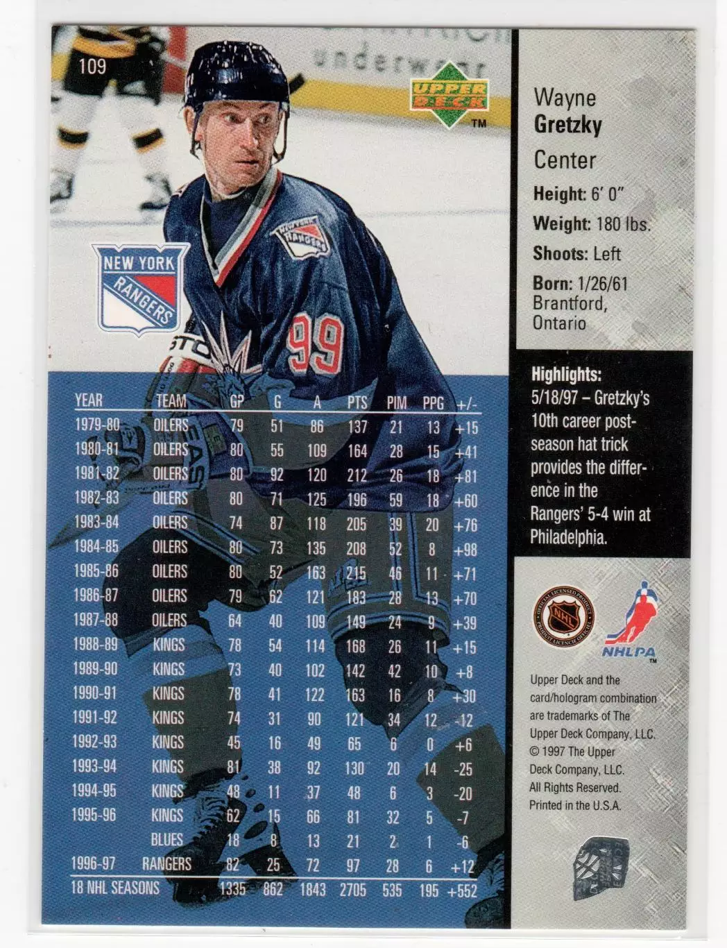 1997-98 Upper Deck #109 Wayne Gretzky 1