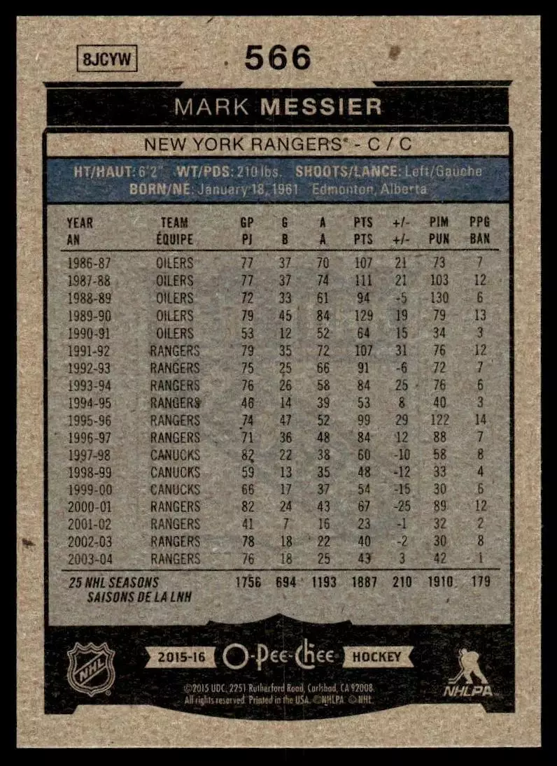 2015-16 O-Pee-Chee #566 Mark Messier 1