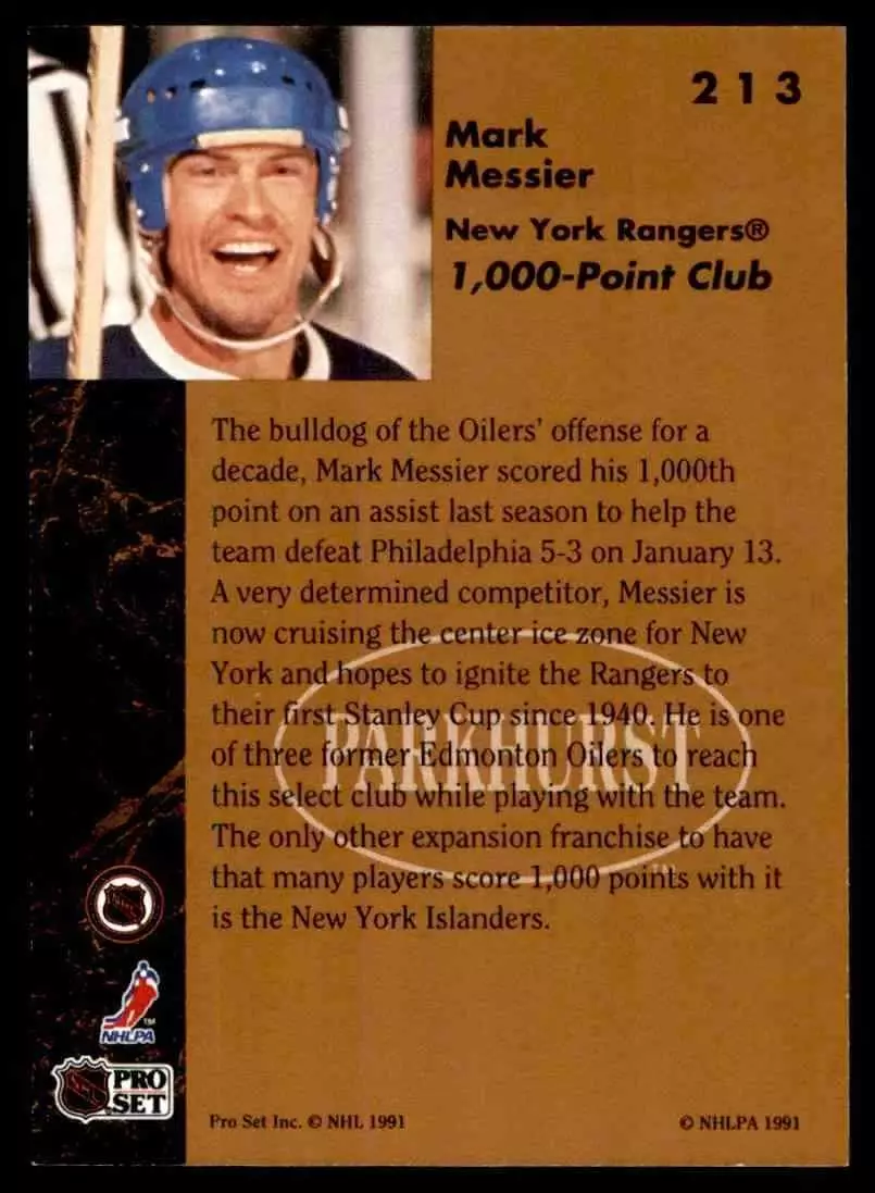 1991-92 Parkhurst #213 Mark Messier 1000 1