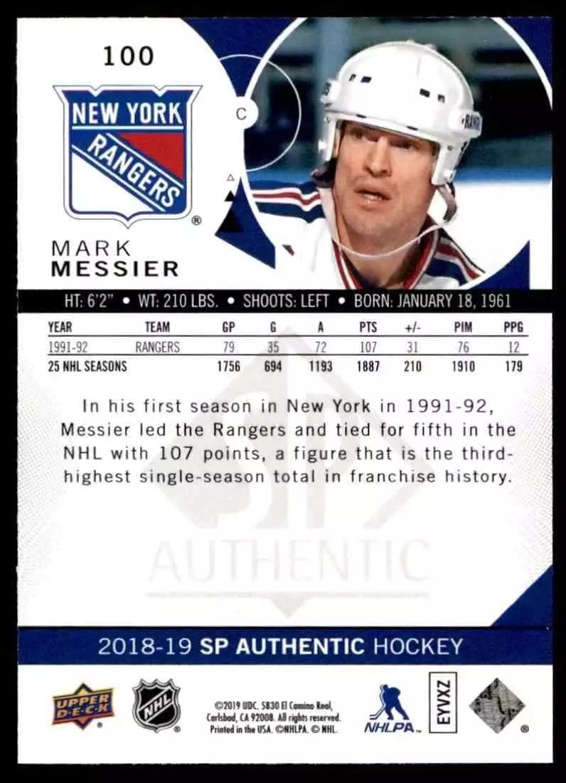 2018-19 SP #100 Mark Messier 1