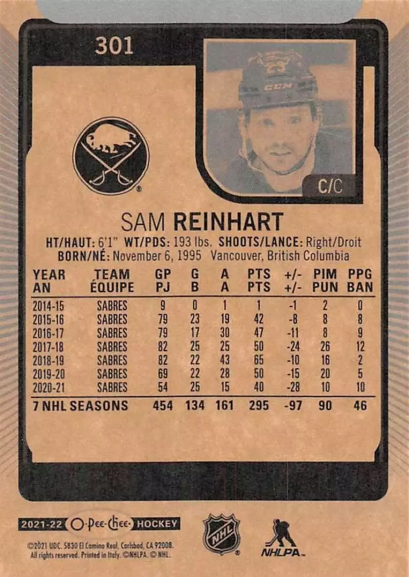 2021-22 O-Pee-Chee #301 Sam Reinhart 1