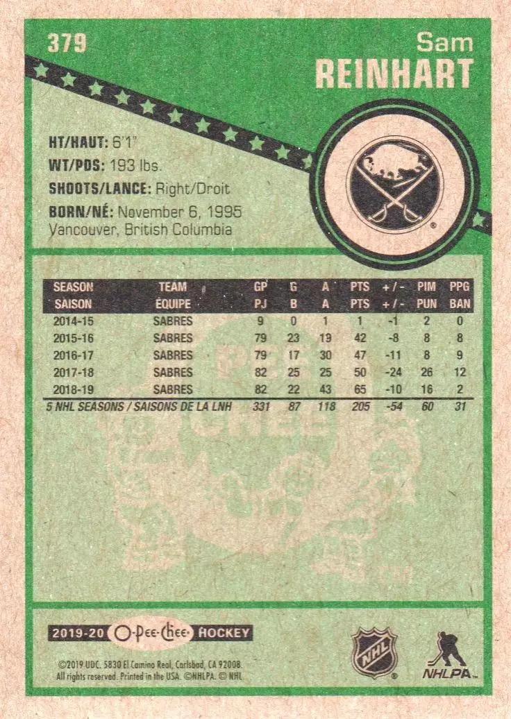 2019-20 O-Pee-Chee Retro #379 Sam Reinhart 1