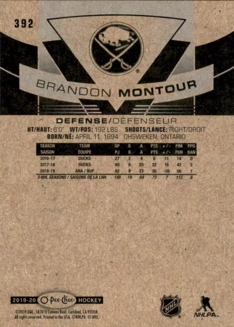 2019-20 O-Pee-Chee #392 Brandon Montour 1