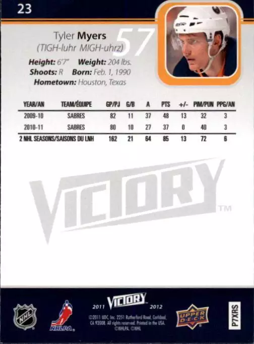 2011-12 Upper Deck Victory #23 Tyler Myers 1