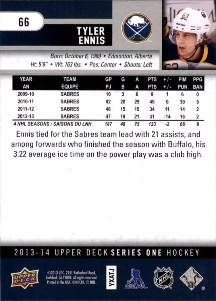 2013-14 Upper Deck #66 Tyler Ennis 1