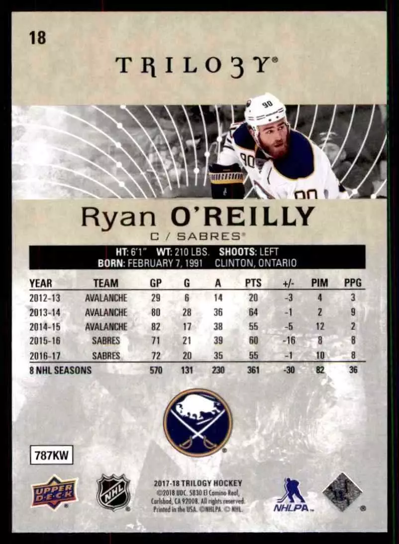 2017-18 Upper Deck Trilogy #18 Ryan O'Reilly 1