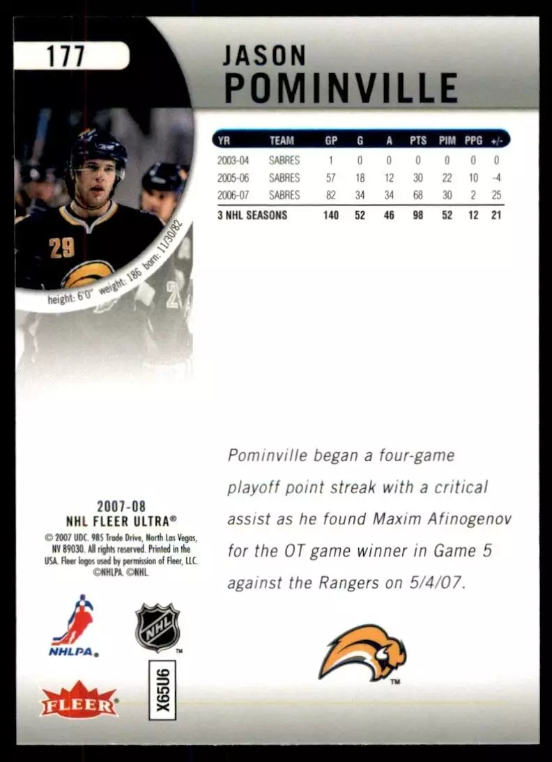 2007-08 Ultra #177 Jason Pominville 1