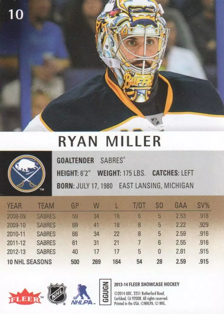 2013-14 Fleer Showcase #10 Ryan Miller 1