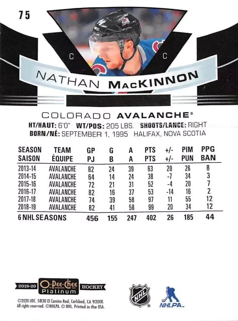 2019-20 O-Pee-Chee Platinum #75 Nathan MacKinnon 1