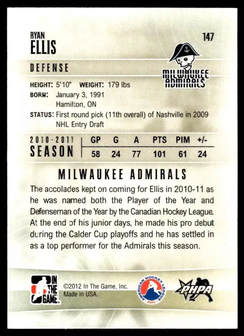 2011-12 ITG Heroes and Prospects #147 Ryan Ellis AR 1