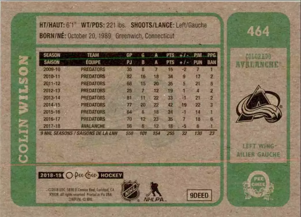 2018-19 O-Pee-Chee Retro #464 Colin Wilson 1