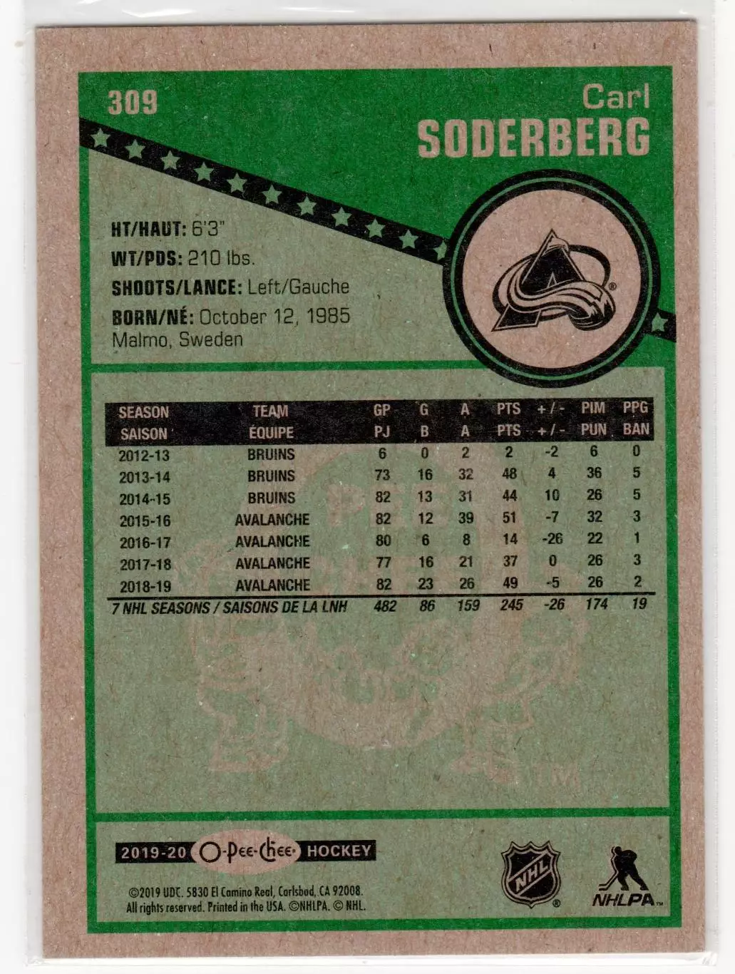 2019-20 O-Pee-Chee Retro #309 Carl Soderberg 1