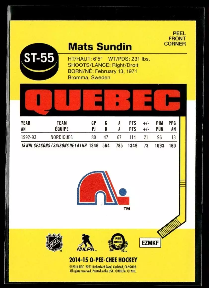 2014-15 O-Pee-Chee Stickers #ST55 Mats Sundin 1
