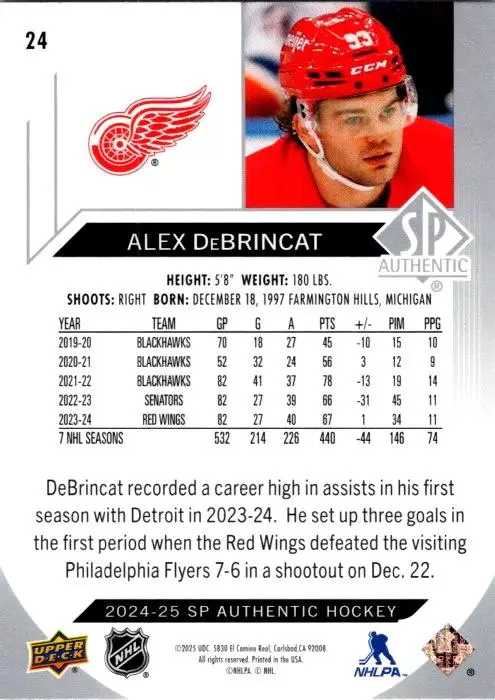 2024-25 SP Authentic #24 Alex DeBrincat 1