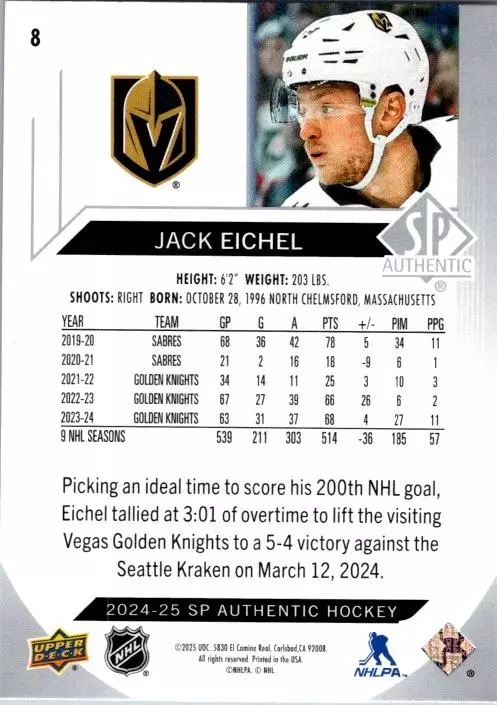 2024-25 SP Authentic #8 Jack Eichel 1