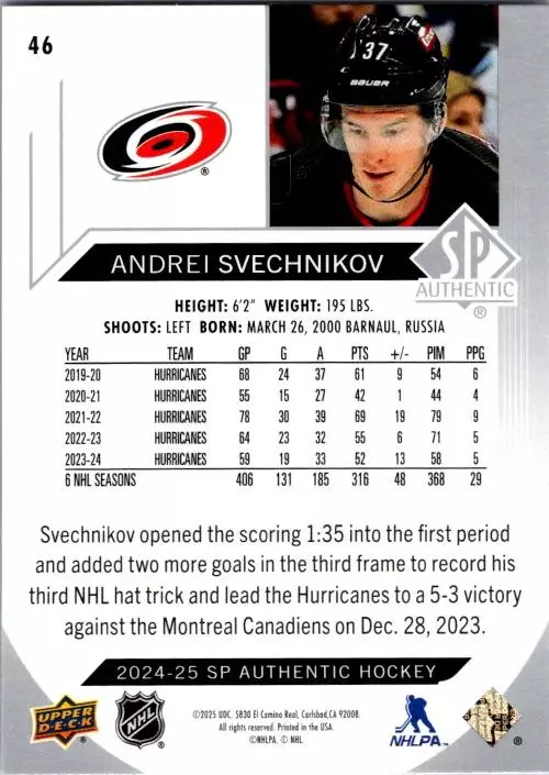 2024-25 SP Authentic #46 Andrei Svechnikov 1