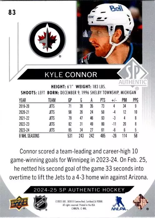 2024-25 SP Authentic #83 Kyle Connor 1