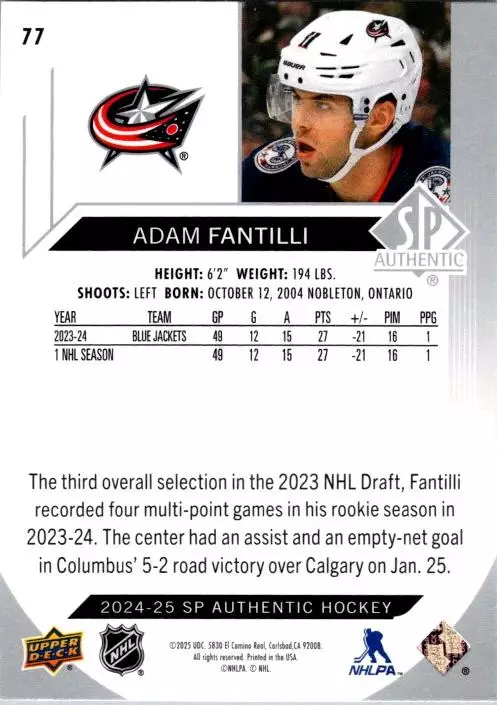 2024-25 SP Authentic #77 Adam Fantilli 1