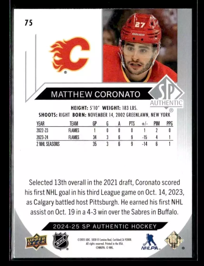 2024-25 SP Authentic #75 Matt Coronato 1