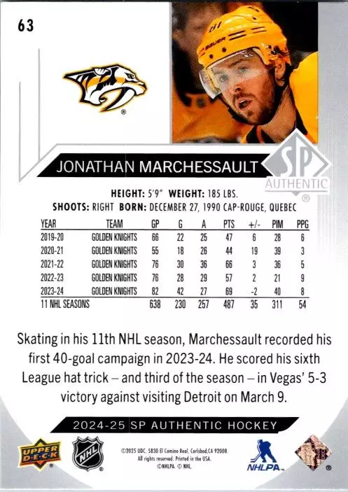 2024-25 SP Authentic #63 Jonathan Marchessault 1