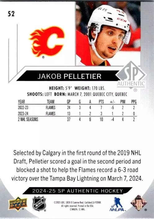 2024-25 SP Authentic #52 Jakob Pelletier 1