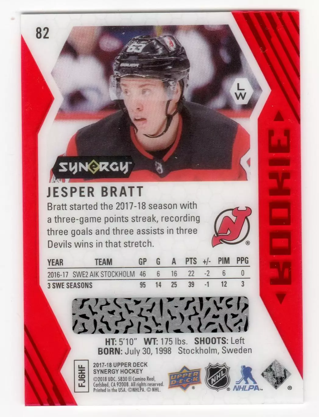 2017-18 Synergy Red Bounty #82 Jesper Bratt 1
