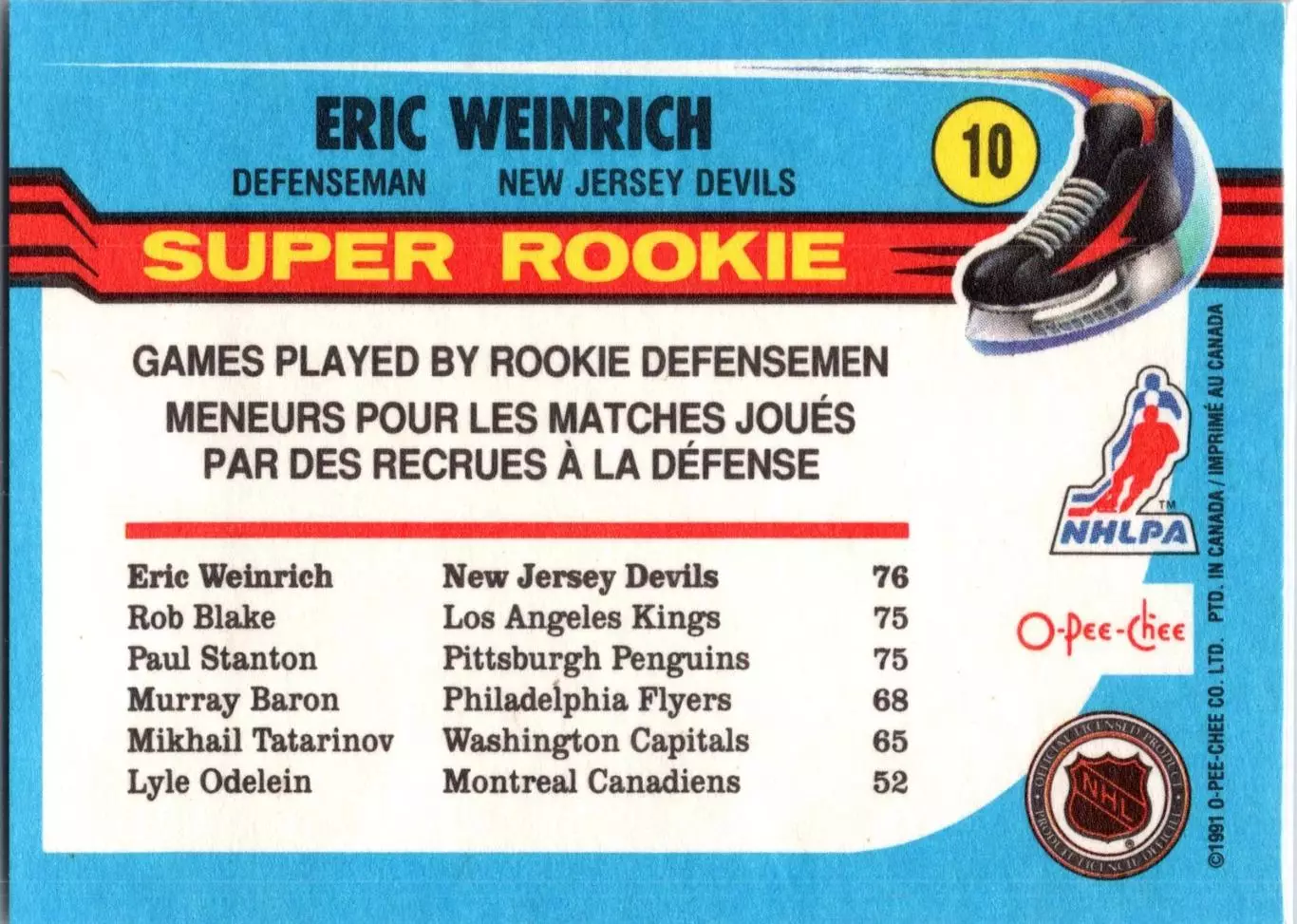 1991-92 Topps #10 Eric Weinrich SR 1