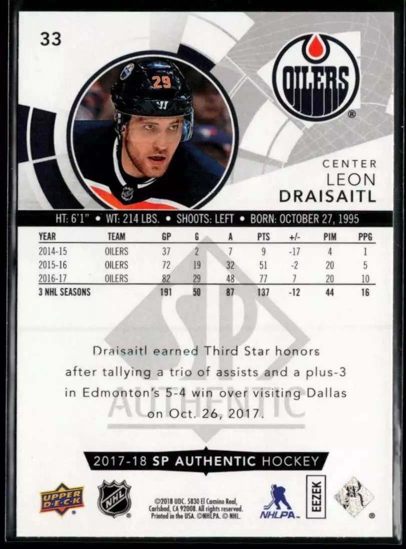 2017-18 SP Authentic #33 Leon Draisaitl 1