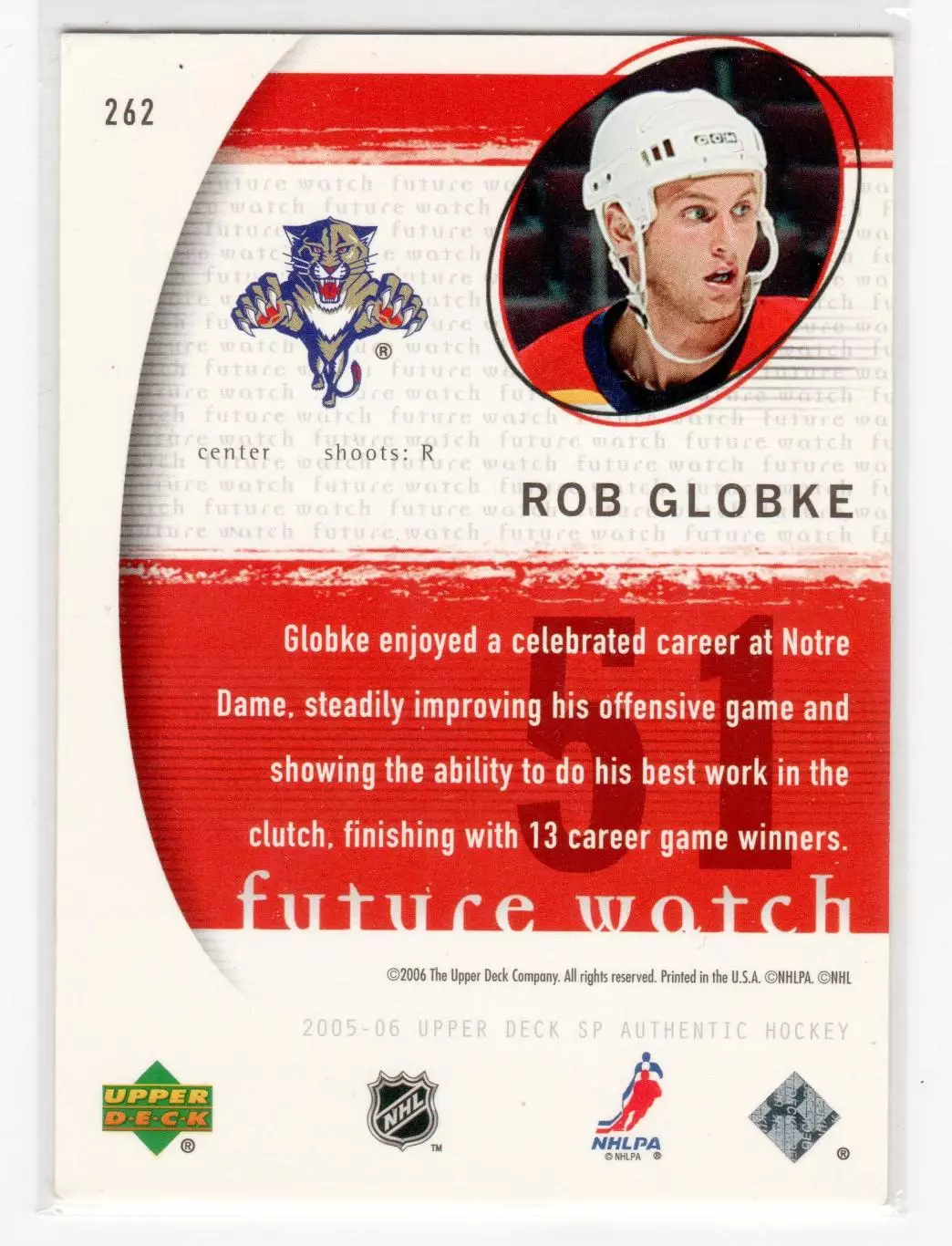2005-06 SP Authentic #262 Rob Globke RC 1407\1999 1