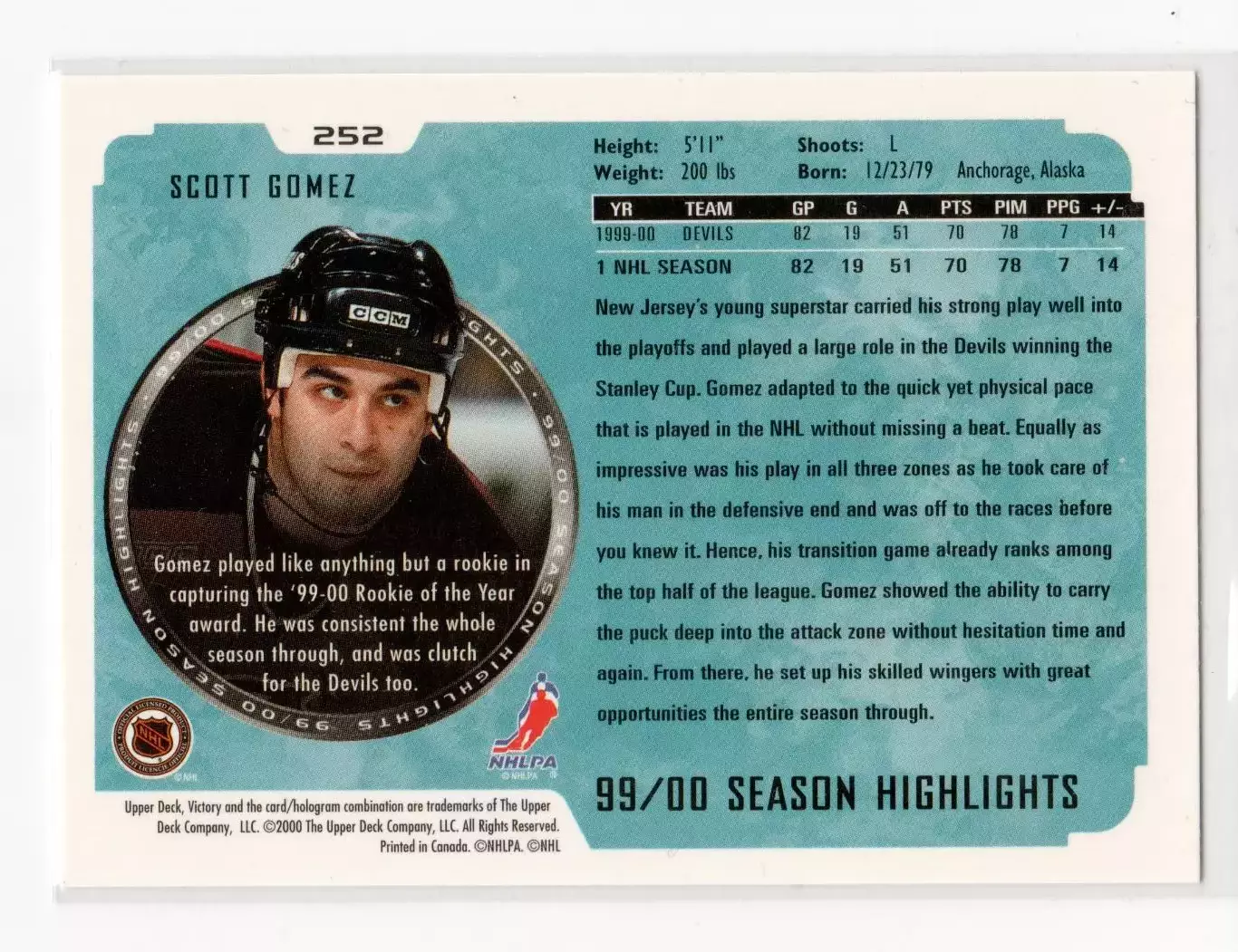 2000-01 Upper Deck Victory #252 Scott Gomez HL 1