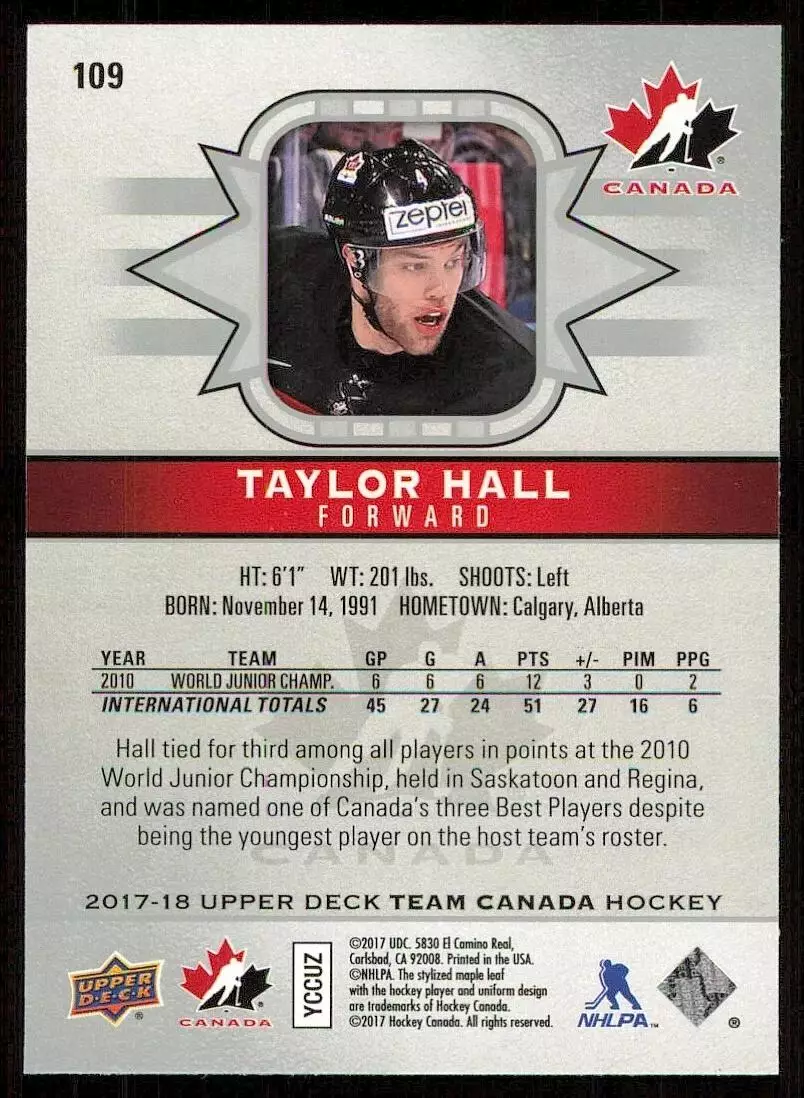2017-18 Upper Deck Team Canada #109 Taylor Hall SP 1