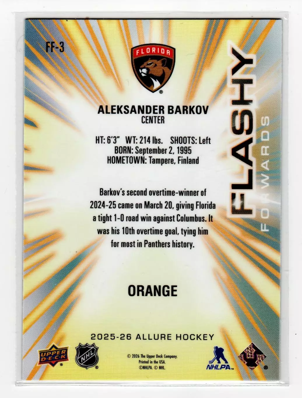 2025-26 Upper Deck Allure Flashy Forwards Orange #FF3 Aleksander Barkov 1