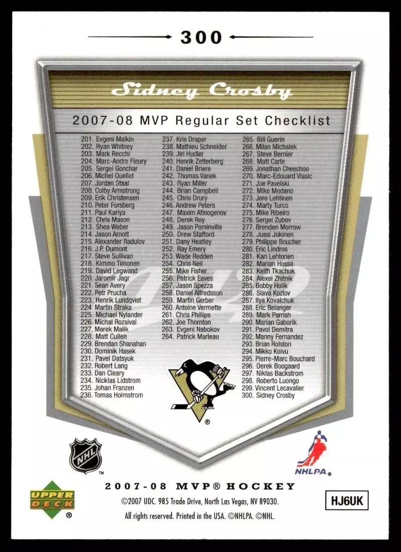 2007-08 Upper Deck MVP #300 Sidney Crosby CL 1