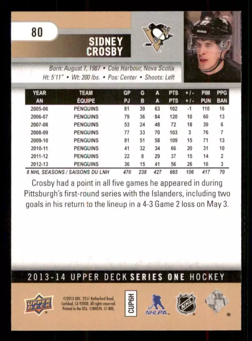 2013-14 Upper Deck #80 Sidney Crosby 1