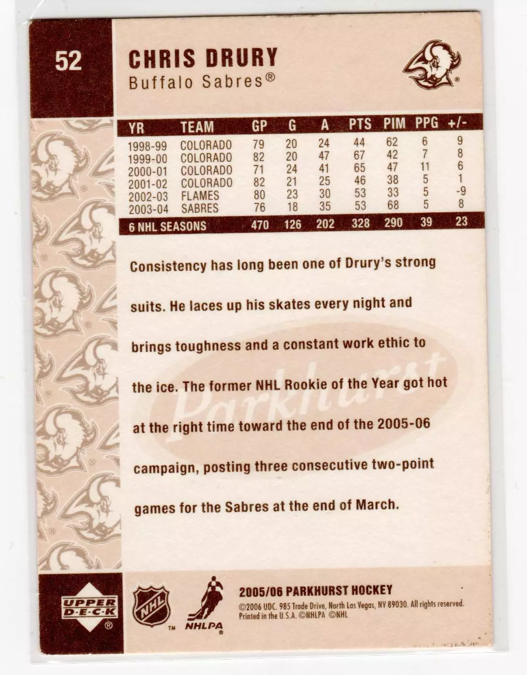 2005-06 Parkhurst #52 Chris Drury 1