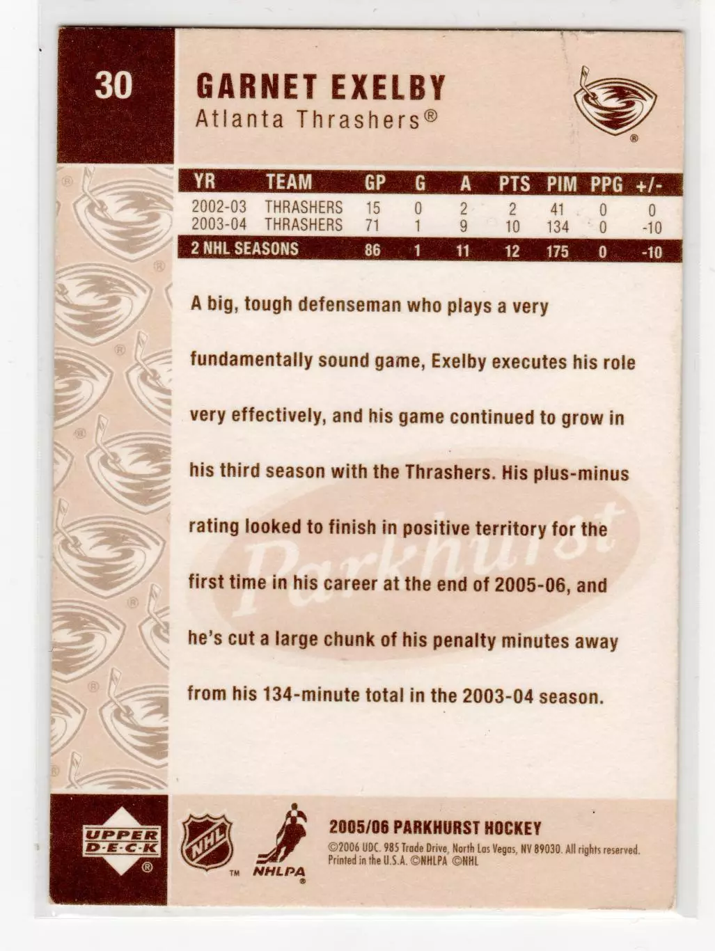 2005-06 Parkhurst #30 Garnet Exelby 1