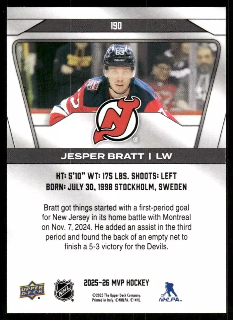 2025-26 Upper Deck MVP #190 Jesper Bratt 1