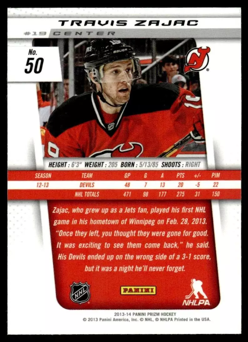 2013-14 Panini Prizm #50 Travis Zajac 1