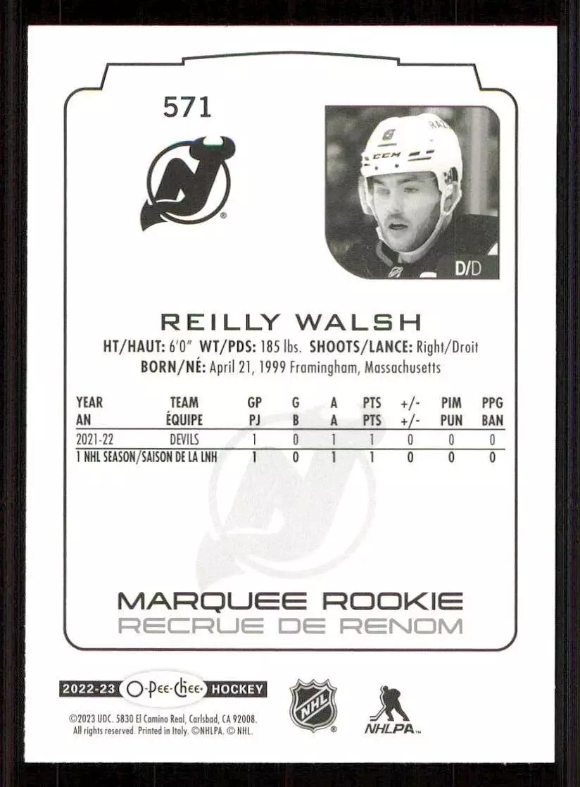 2022-23 O-Pee-Chee #571 Reilly Walsh RC\Barys Astana 1