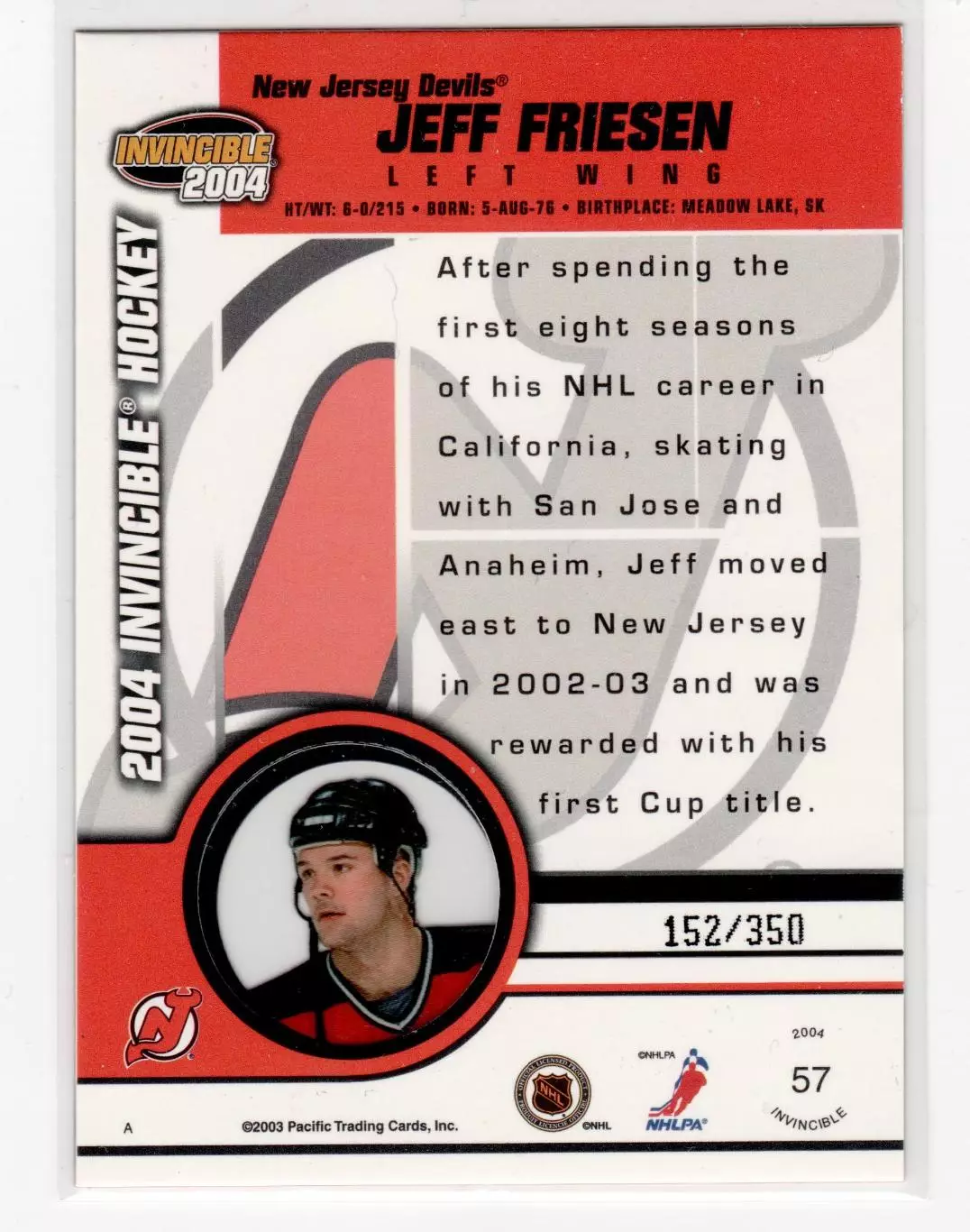 2003-04 Pacific Invincible Blue #57 Jeff Friesen 152\350 1