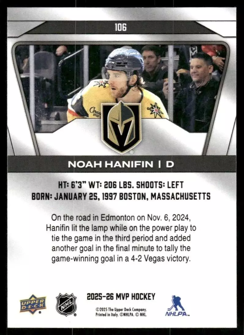 2025-26 Upper Deck MVP #106 Noah Hanifin 1
