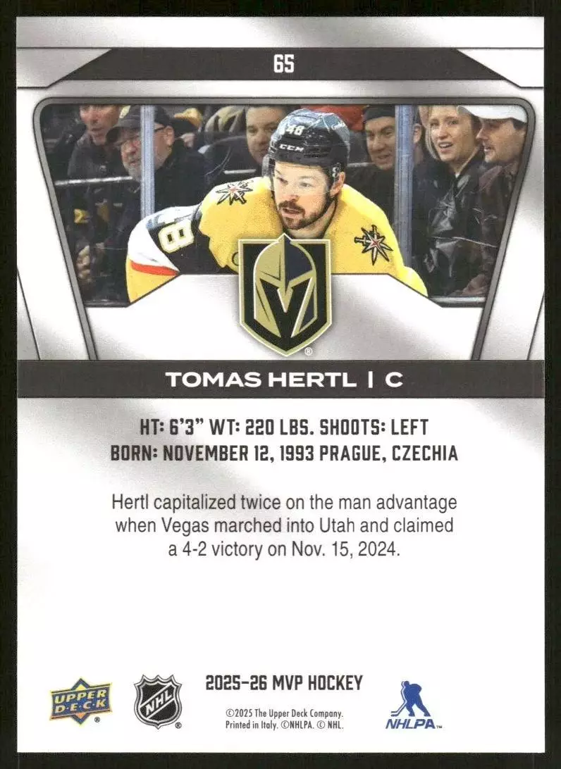 2025-26 Upper Deck MVP #65 Tomas Hertl 1