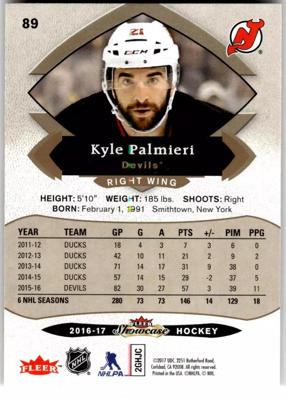 2016-17 Fleer Showcase #89 Kyle Palmieri 1