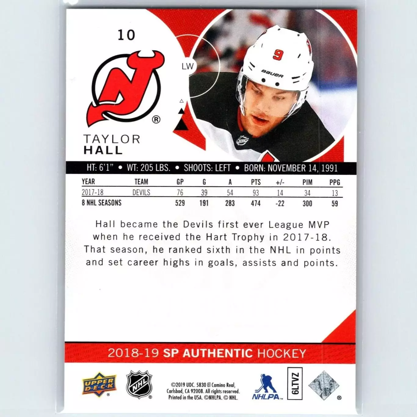 2018-19 SP Authentic #10 Taylor Hall 1