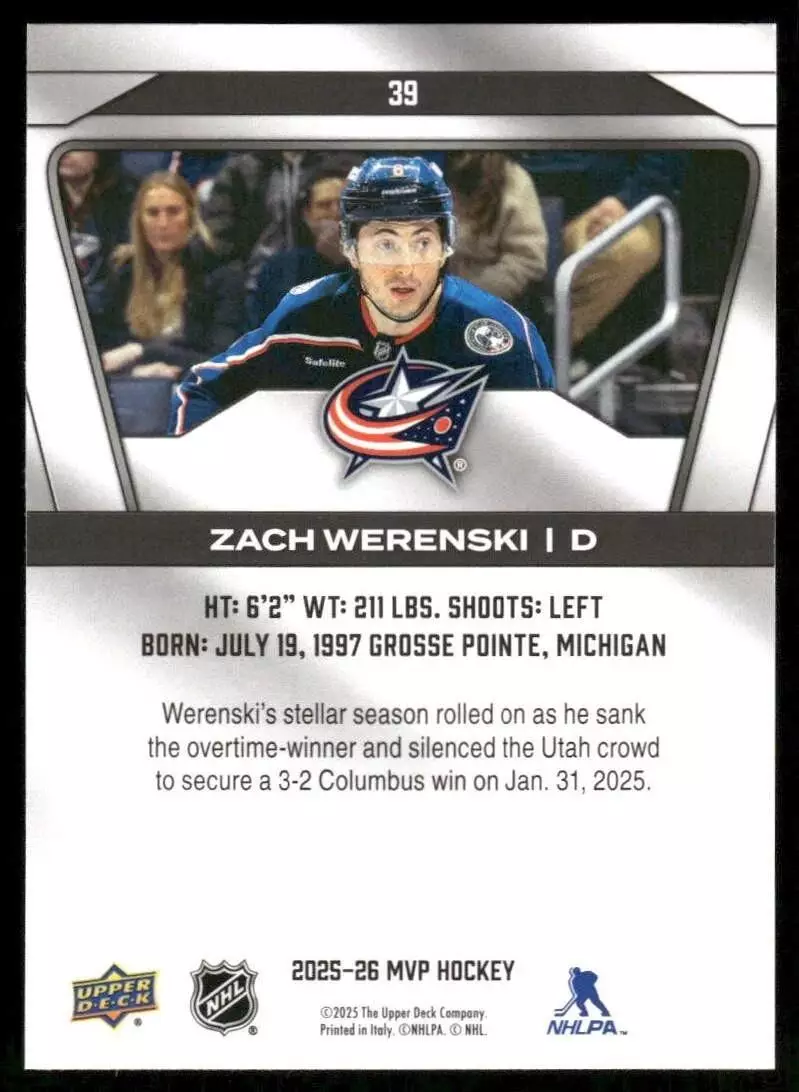 2025-26 Upper Deck MVP #39 Zach Werenski 1