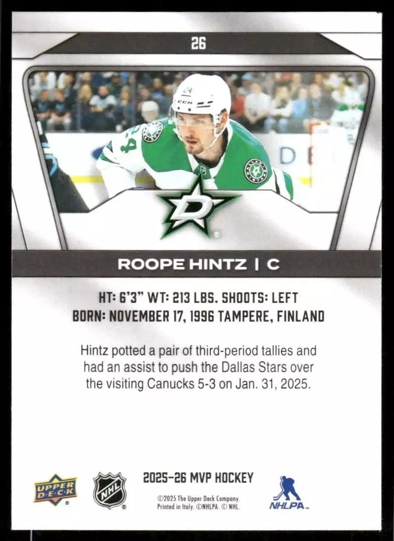 2025-26 Upper Deck MVP #26 Roope Hintz 1
