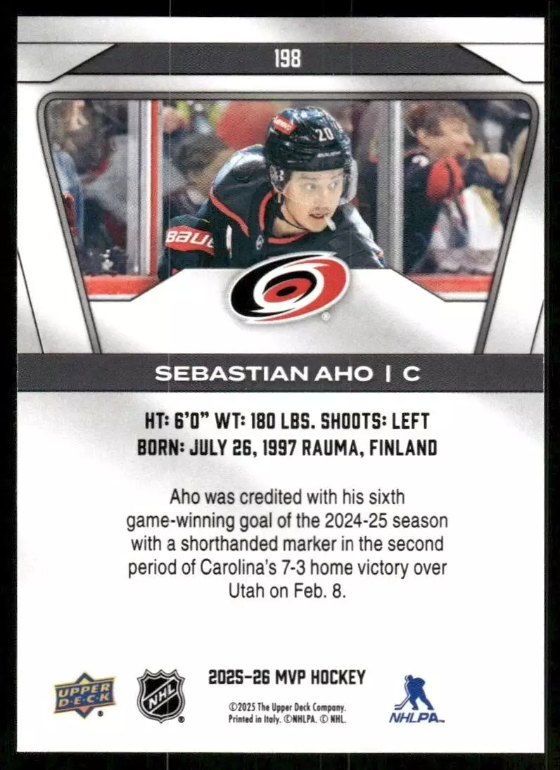 2025-26 Upper Deck MVP #198 Sebastian Aho 1
