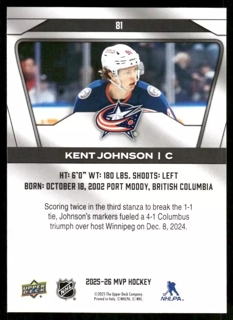 2025-26 Upper Deck MVP #81 Kent Johnson 1