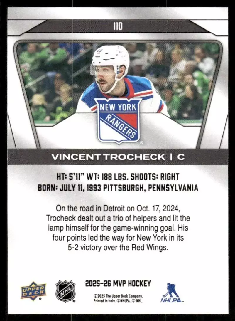 2025-26 Upper Deck MVP #110 Vincent Trocheck 1