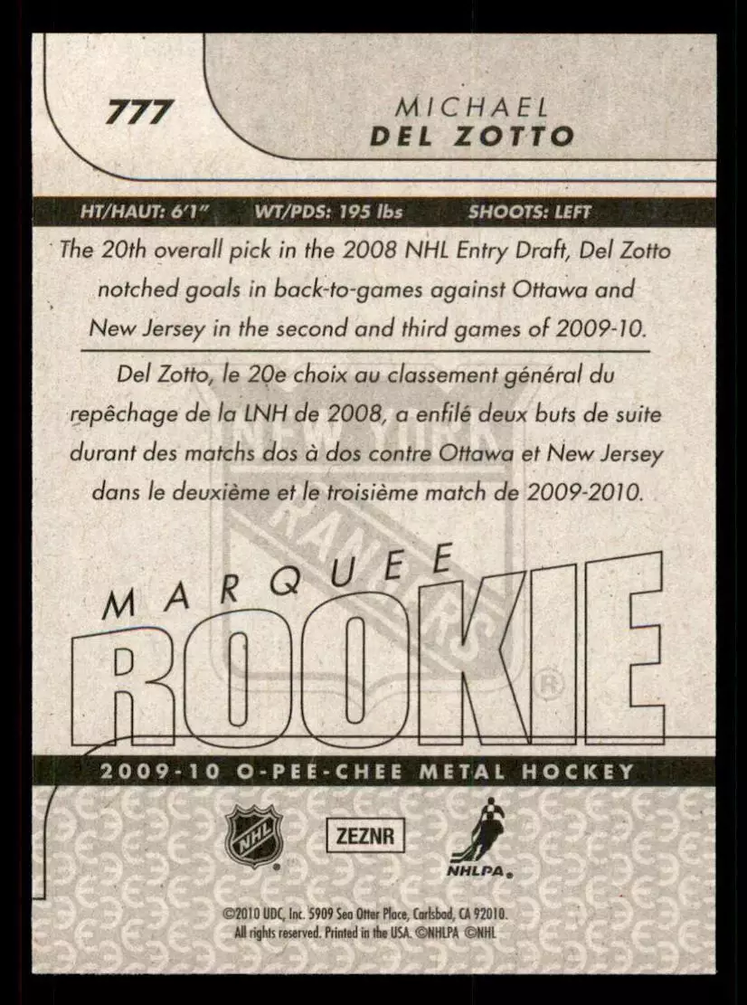 2009-10 O-Pee-Chee #777 Michael Del Zotto RC 1
